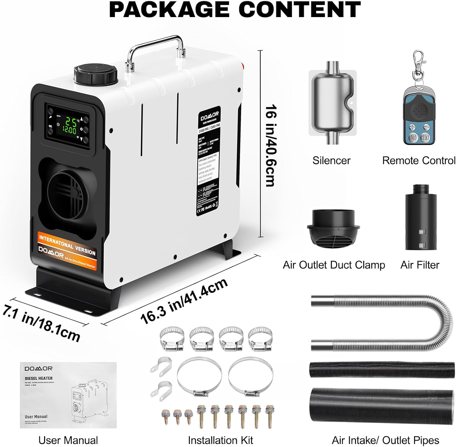 5-8KW Diesel Heater All in One, 12V/24V Diesel Air Heater, Portable Diesel Heater with LCD, Low Noise Parking Heater for Car, RV Truck, Home, Boat,Camper - White