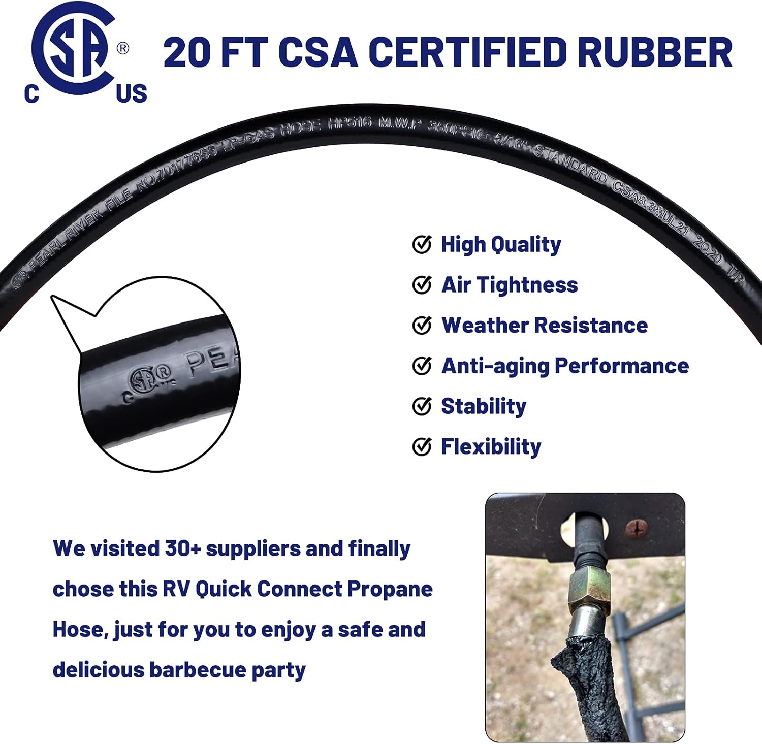 Eazy2hD 20FT RV Quick Connect Propane Hose with 1/4" Quick Plug Elbow Adapter, Propane Extension Hose for Blackstone 17"/22" Griddle, RV Quick-Connect Kit with Buckle
