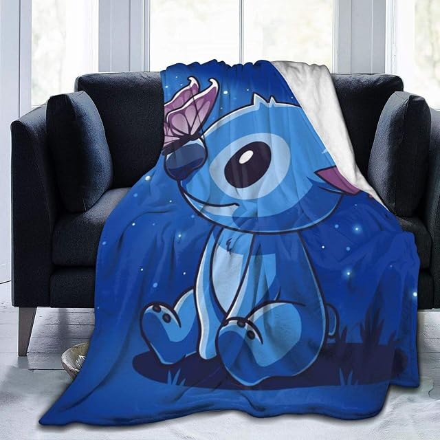GmCslve Cartoon Stitch Lilo Flannel Blankets Microfiber Super Soft Fluffy Warm Blanket For Beds And Sofas Multiple Sizes Available80 x60