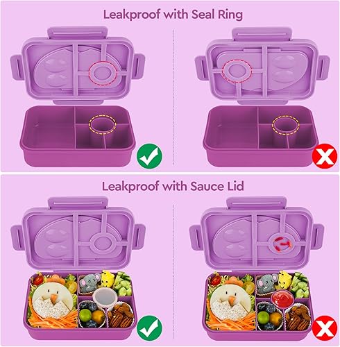 Miniatura 5 de Lunbxx Lonchera para niños, fiambrera Bento para niños, 5 compartimentos para adultos y niños, lonchera Bento para adultos con juego de utensilios,