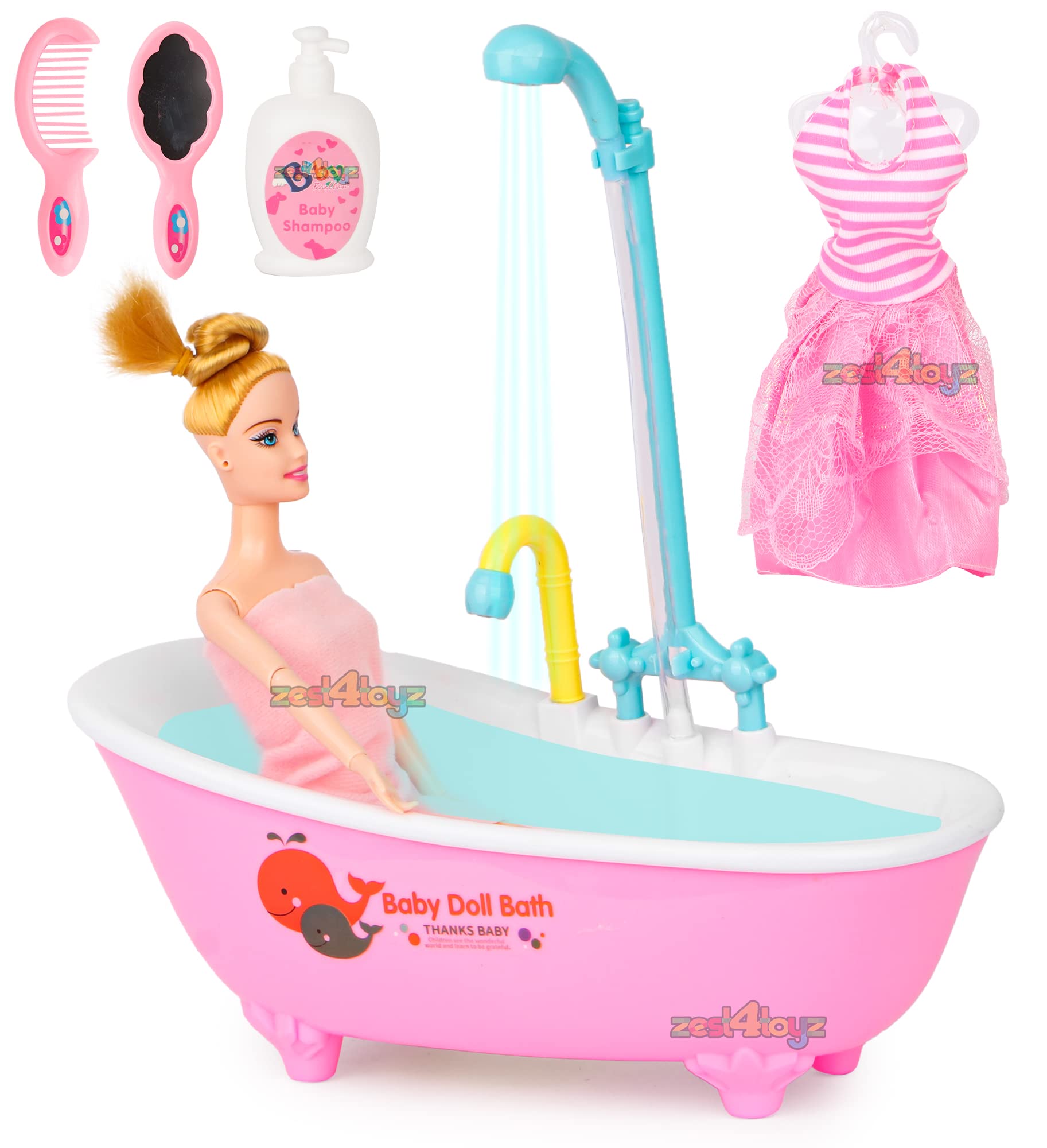 Zest 4 Toyz New Born Baby Doll Bath time Set Real Bathtub with Detachable Shower Spray and Accessories for Kids Bathtime Doll Bath Set Mini Bathtub Toy with Pretend Play Games for Kids (Multi Color) (B0BLSLS2RL) Amazon Price History, Amazon Price Tracker
