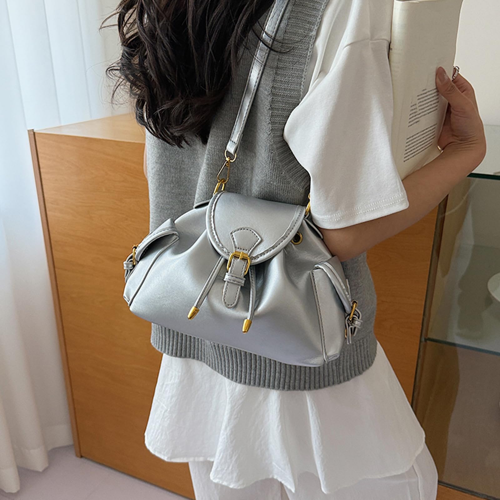 Bolso tipo cubo de PU para mujer y niña, elegante, de gran capacidad, estilo Y2K, cruzado para trabajo y ocio