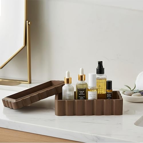 Miniatura 4 de Caja de recuerdo de madera de caucho con borde tallado, joyero con borde ranurado para baratijas y fotos, joyero de madera con forma de abanico, 8.7