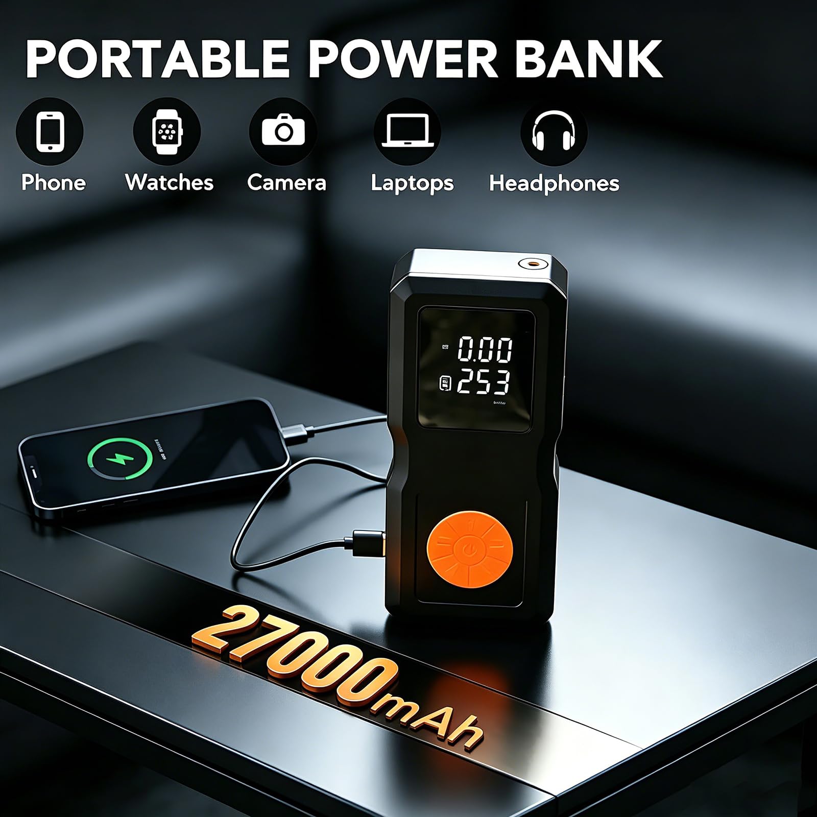 Arrancador de coche 4 en 1 con compresor de aire de 150 PSI, amplificador de batería portátil, inflador de neumáticos diésel de gasolina/12L con pantalla digital, luz LED SOS y banco de energía para