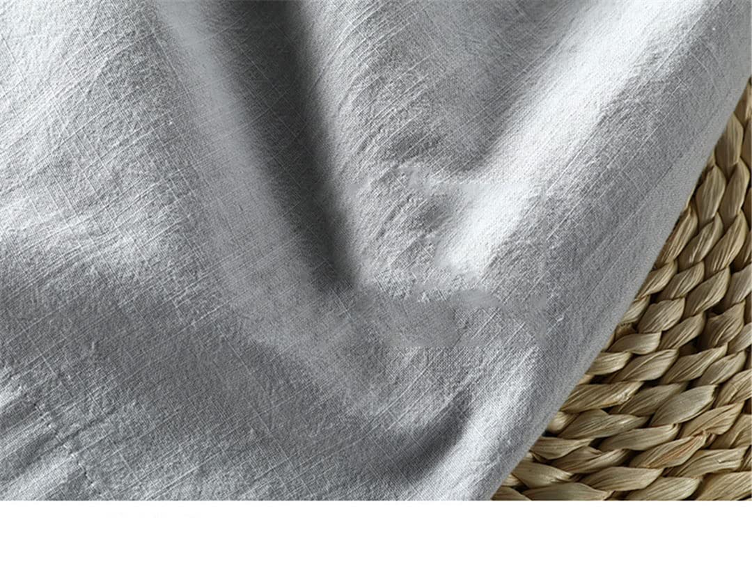 Maglietta da uomo in cotone e lino a maniche corte con colletto alla coreana, Grigio chiaro, XL