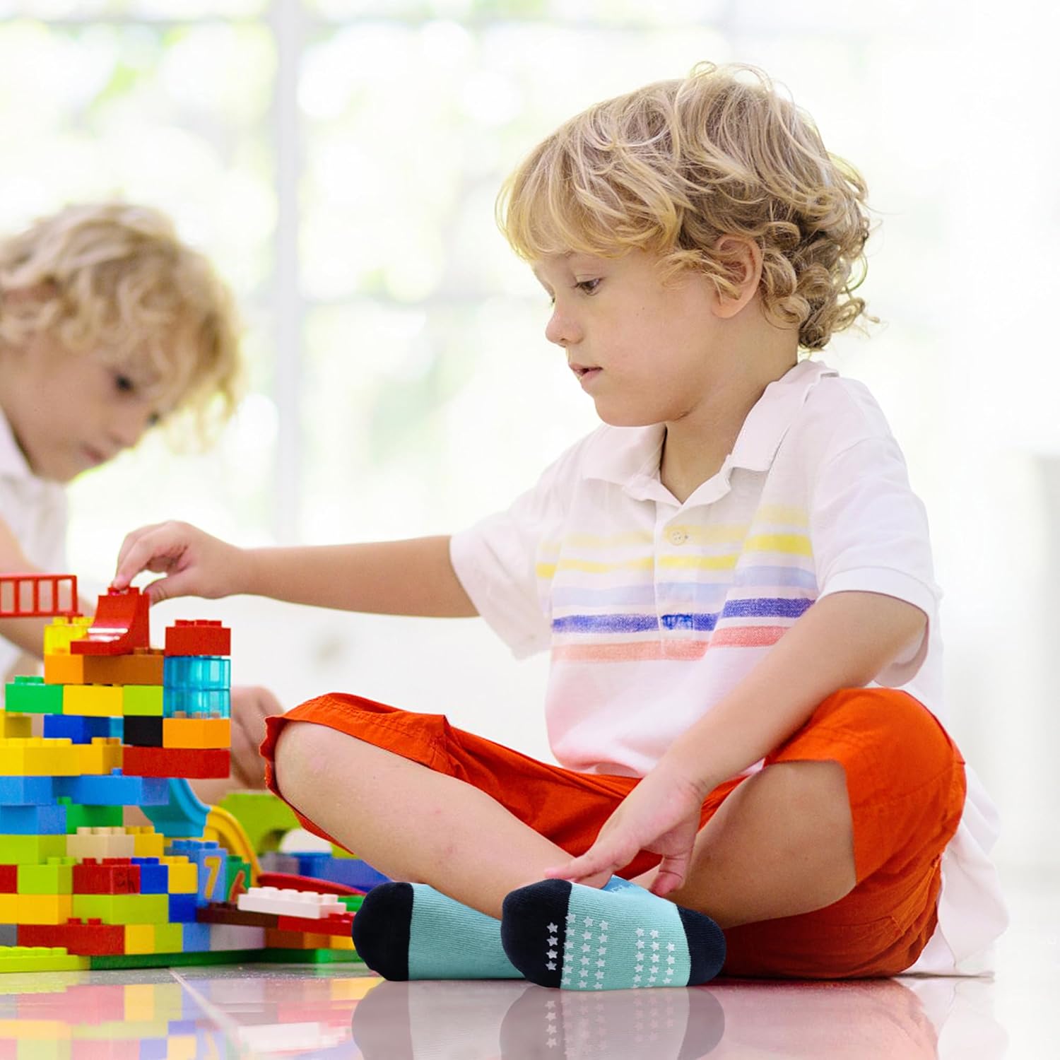 12 Pack Non Slip Kids Toddler Baby Socks with Grips for 1-7 Years Boys Girls Cotton Crew Socks Multi Colors - Image 2