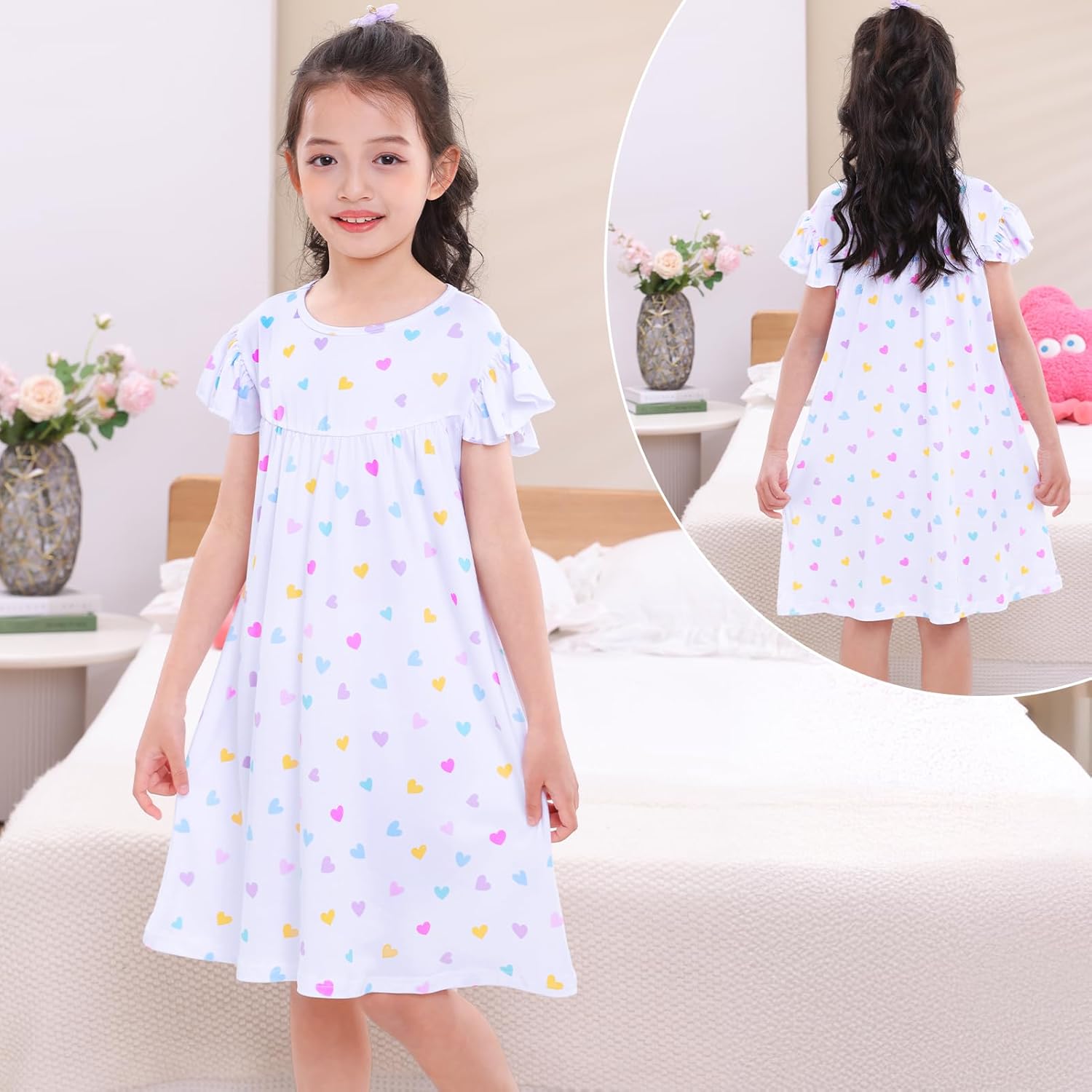 MHJY Girls Nightgowns Flutter Short Sleeves Princess Nightgown Sleepwear Soft Night Dress for Kids Toddler Girls - Image 2