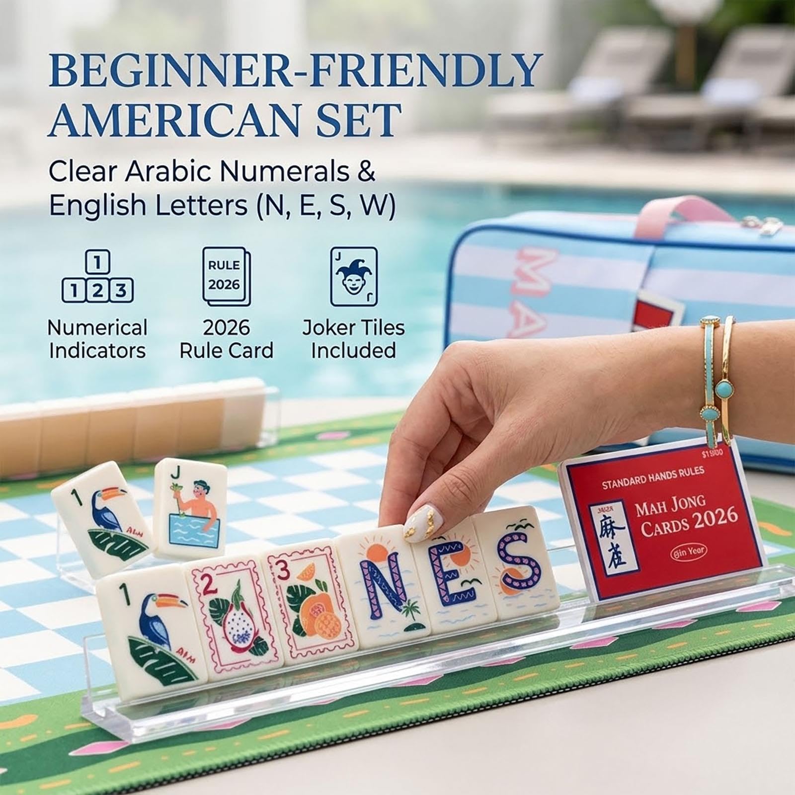 Juego de Mahjong Americano, 160 fichas de Acuarela Tropical con Bolso