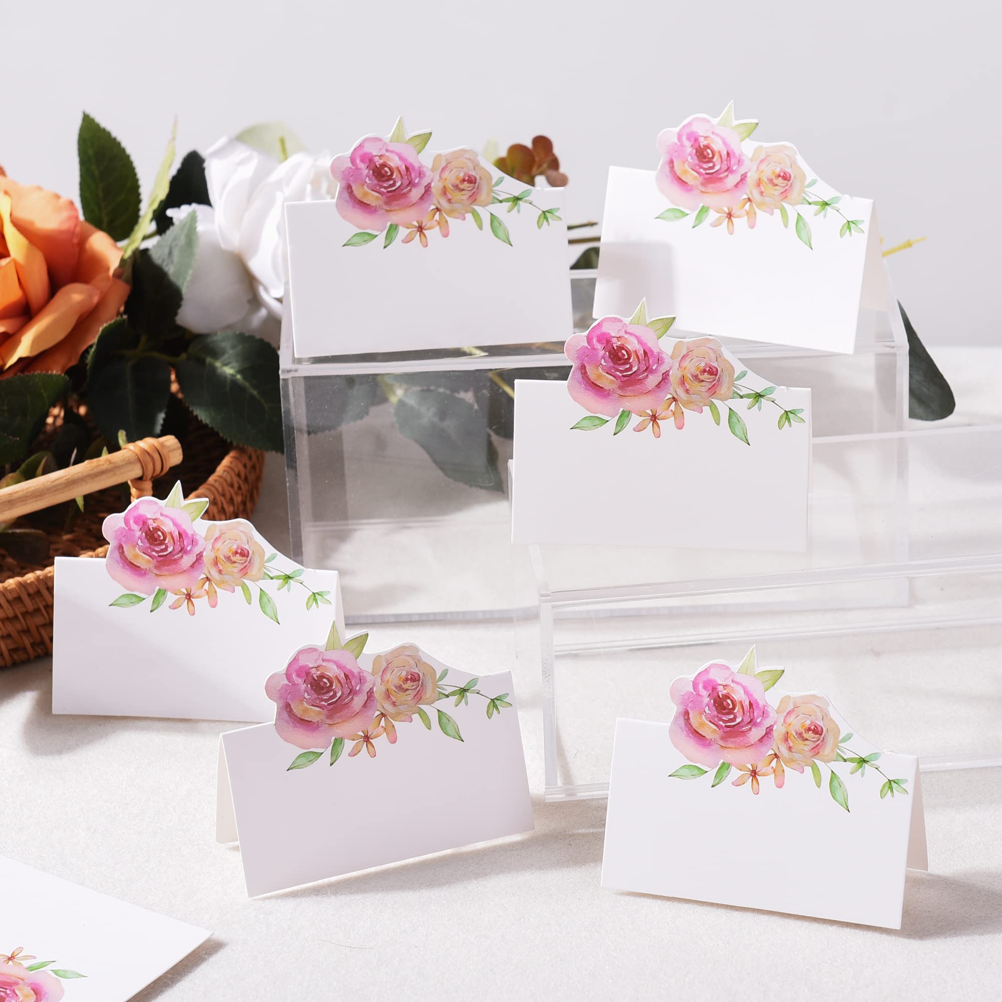 60 tarjetas de lugar florales para boda, tienda de campaña pequeña, tarjeta de nombre, mesa para banquetes, cenas, fiestas, baby shower, bodas, 3.5 x 2 pulgadas