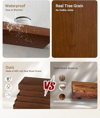 Miniatura 4 de QueenFun Estantes flotantes para pared, estantes flotantes de madera más profundos y gruesos, 2 estantes de baño de 15 pulgadas para pared de