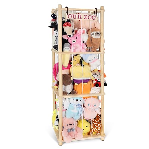Almacenamiento de animales de peluche extra grande para organizador de esquina, material de madera de alta calidad con cordón elástico para hasta
