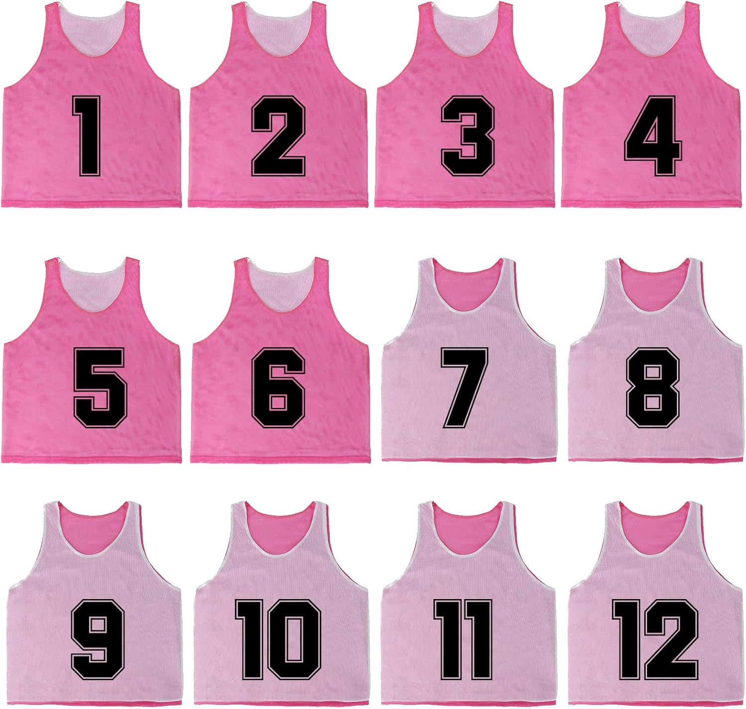 TopTie Sets of 12 (#1-12, 13-24) Numbered Tank Top Reversible Pinnies Training Vests Sports Football Jersey for Adult Youth