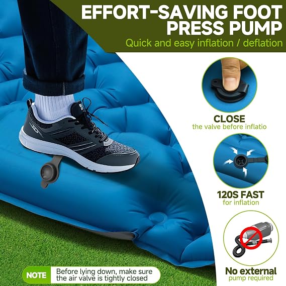 Sleeping Pad Double 200x130 cm Ultralight Inflatable Camping Mat Outdoor | Self Inflating Camping Mattress Portable Air Bed Waterproof Compact 30x18cm for Backpacking, Hiking, Beach, Tent