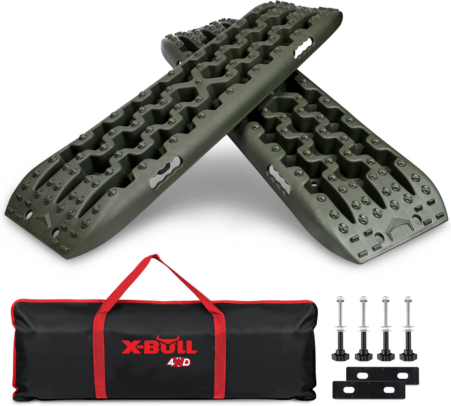 X-BULL New Recovery Traction Tracks Sand Mud Snow Track Tire Ladder 4WD (Olive,3gen),Bag+Hardware+Tracks