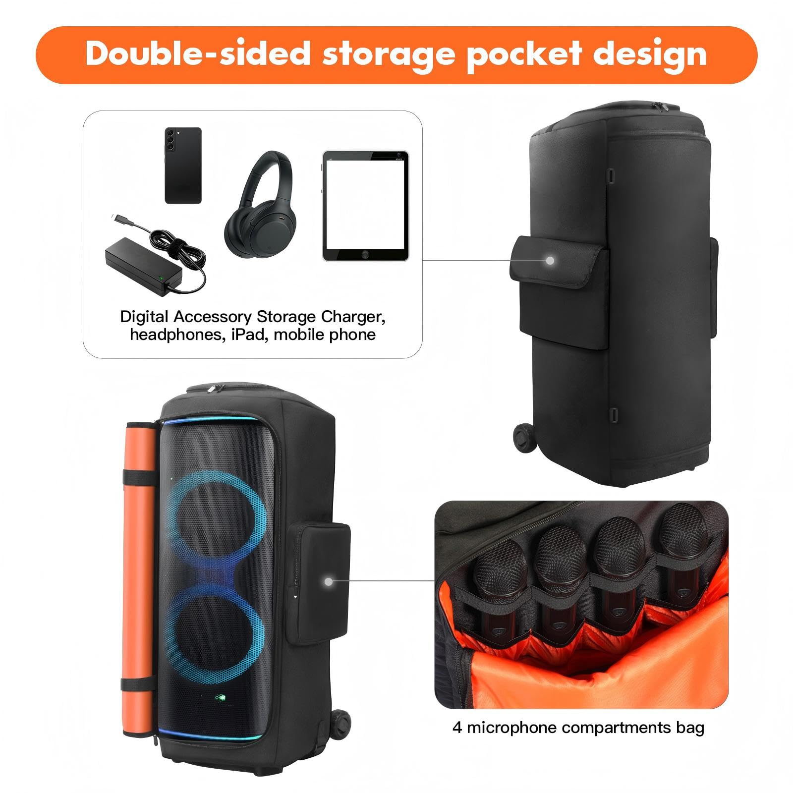 Custodia per altoparlanti compatibile con altoparlante portatile JBL PartyBox 720, custodia protettiva antipolvere per feste all'aperto con tasche per JBL PartyBox 720 e accessori