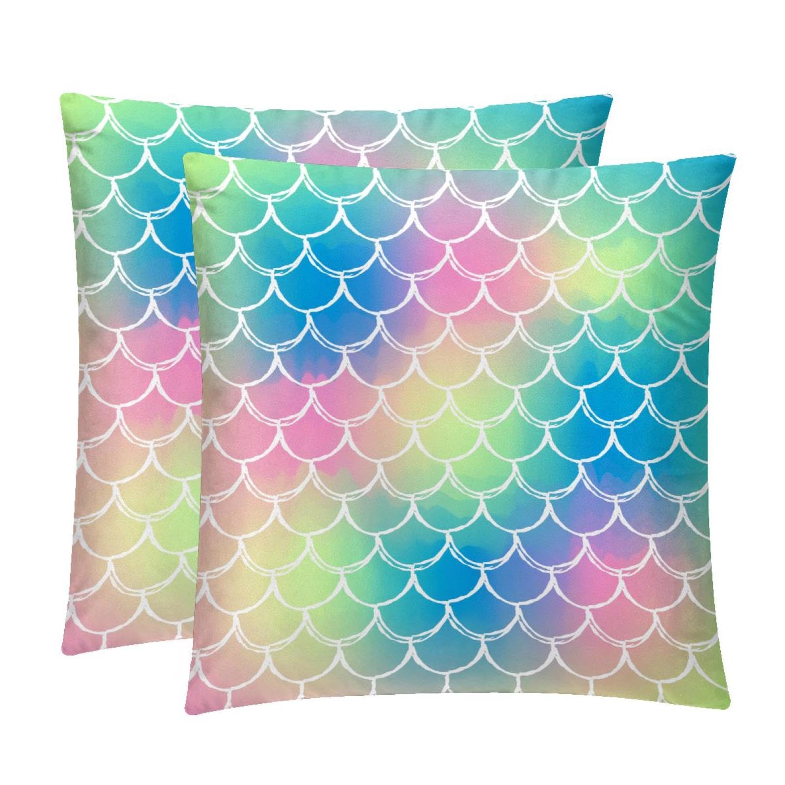 TDGKPZ Mermaid Scale Colorful Throw Pillow Covers 2 Pack Pillowcases Soft Cozy Pillow Cases For Couch Bed Sofa 45x45cm