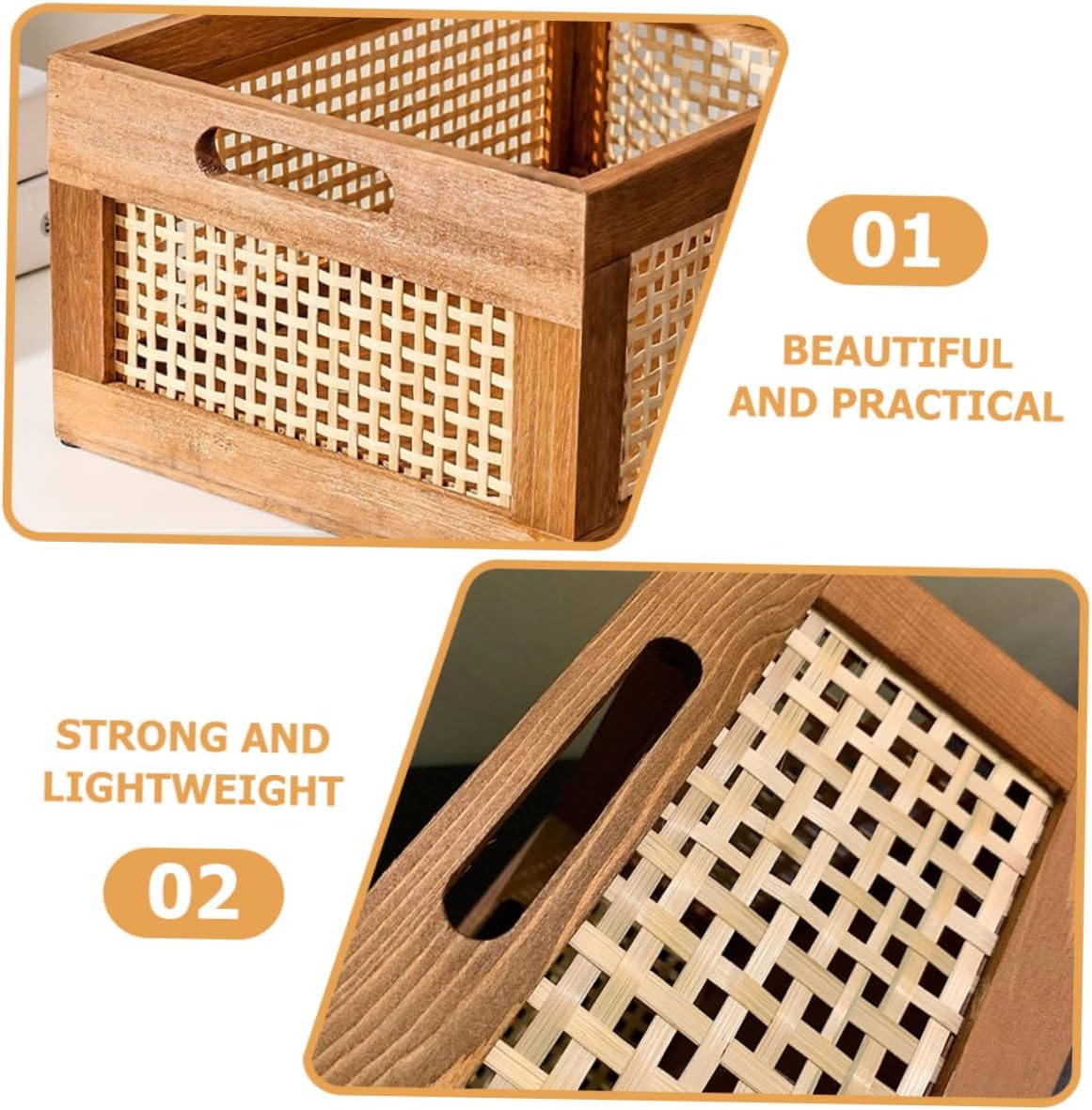 Retro Solid Wood Woven Storage Box Large Capacity Decorative Basket for Household Organization Multifunctional Small Organizer for Living Bedroom Bathroom Office and Nursery