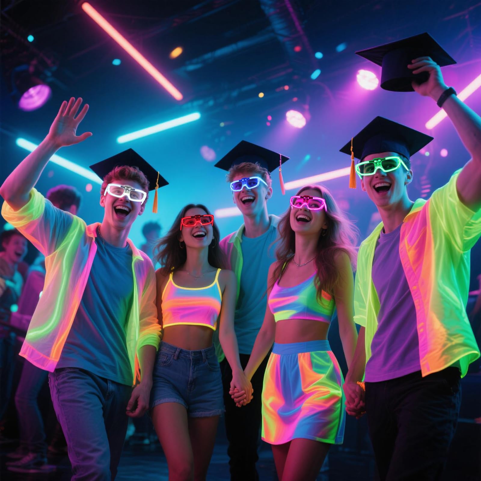 Paquete de 70 lentes LED, 5 colores neón, 3 modos de luz, varillas luminosas, brillan en la oscuridad, suministros de fiesta para niños y adultos, juguete intermitente para el día de San Valentín