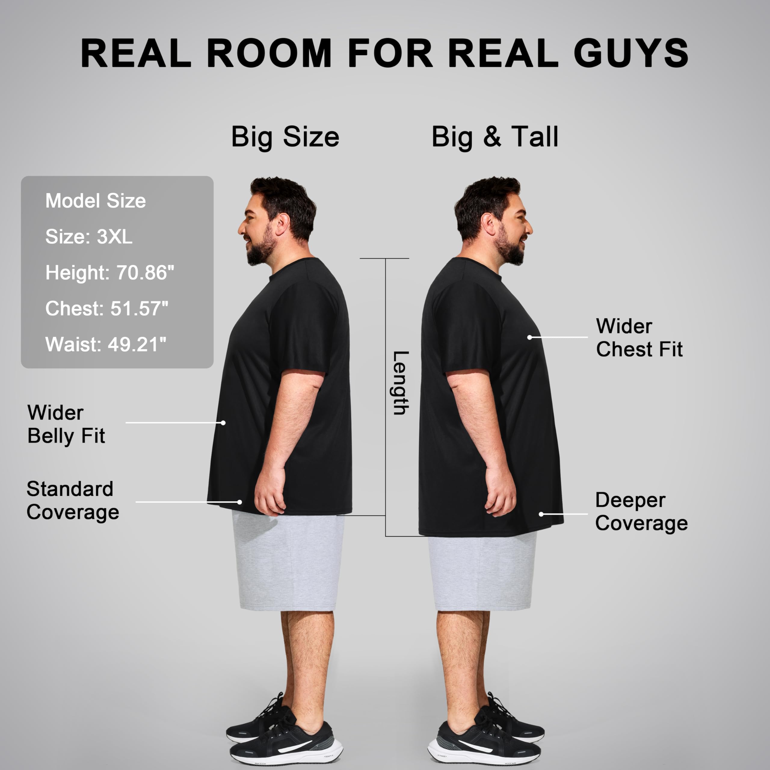 Big & Tall Men's Dry Fit Moisture Wicking T Shirts, Comfort & Breathable Tees for Gym Running Casual Undershirts — view 5