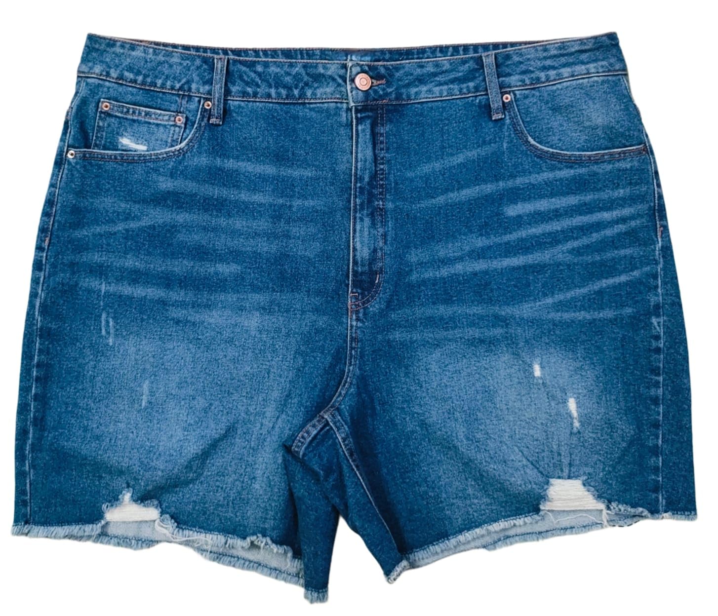 happening Plus Size Women Stretch Denim Boyfriend Shorts -20 inch Length- Rugged- HIGH Rise -Faded Denim Blue Color - Waist Size (6XL) 44 to (8XL) 48 inch-picture-41