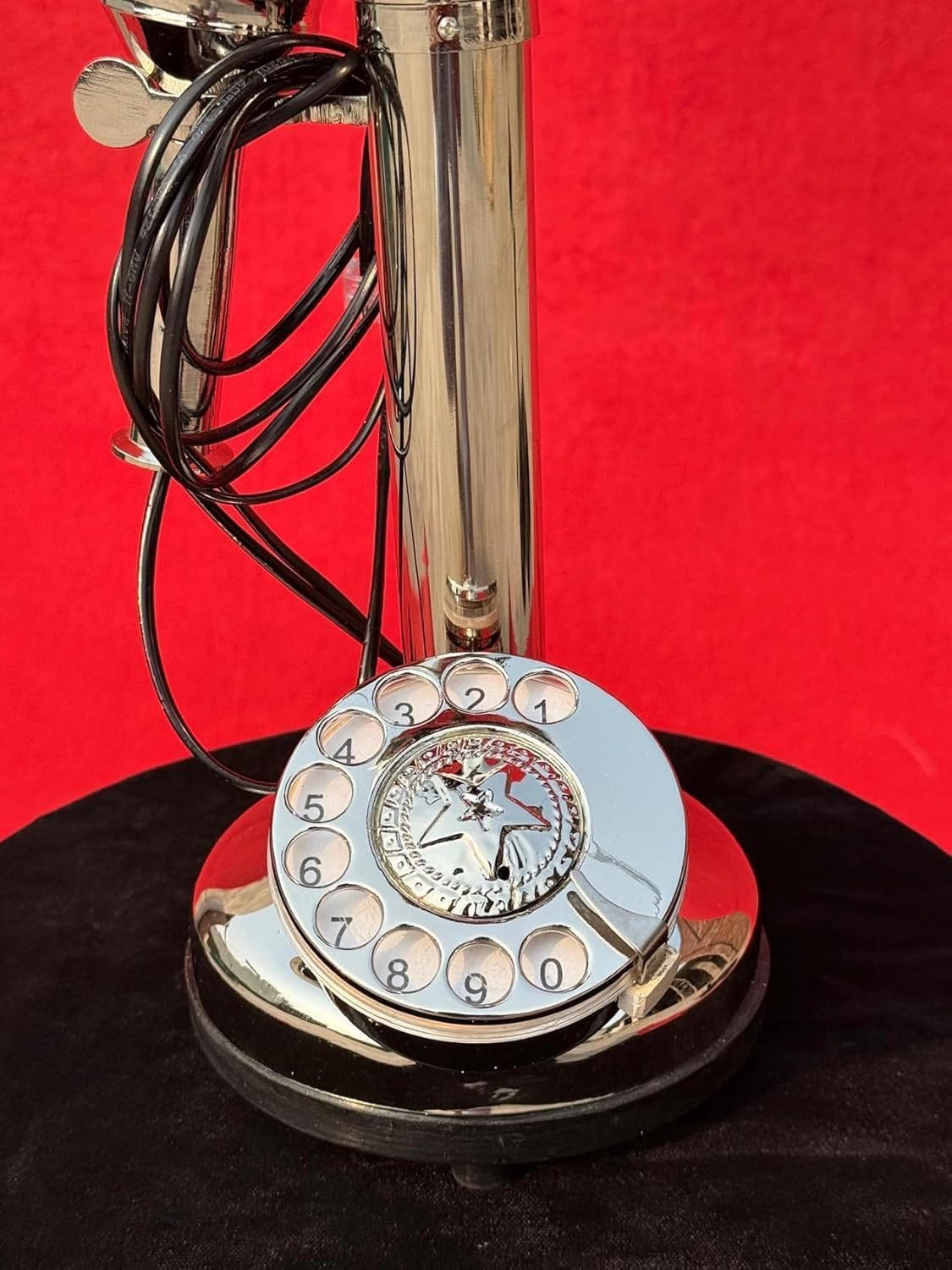 Vintage Candlestick Telephone, Brass and Black Powder Coated, 14 Inch Tall, Rotary Dial, 1920s Style Decorative Home Accent (Brown Finish)