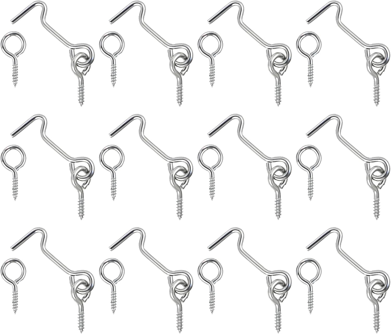 2 Inch Cabin Hook and Eye Latch with Mounting Screws 12PCS Hook and Eye Latch Zinc-Plated Iron Gate Small Screw Eyes Hooks for Wood Gate Door Swivel Window Cabinet