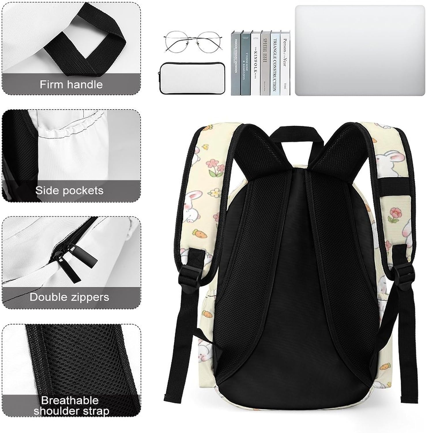 Bunny Backpack Toddler Backpacks 16.5 Inch Oxford Cloth Backpack School Cartoon Backpack for Kids, Girls Cute School Bag