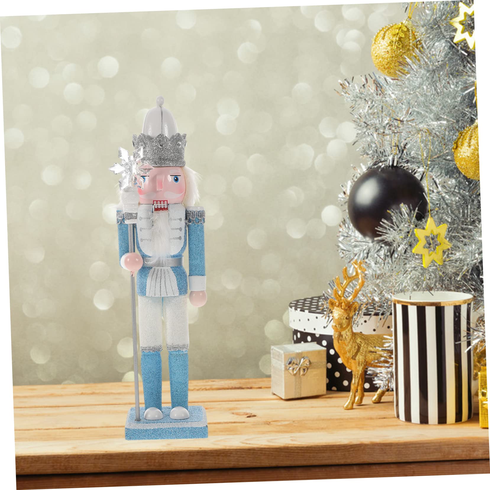 ABOOFAN Glitter Nutcracker Figurine Wooden Christmas Statue Hand-Painted Xmas Ornament for Boys and Girls Holiday Decor for Mantel Table Display