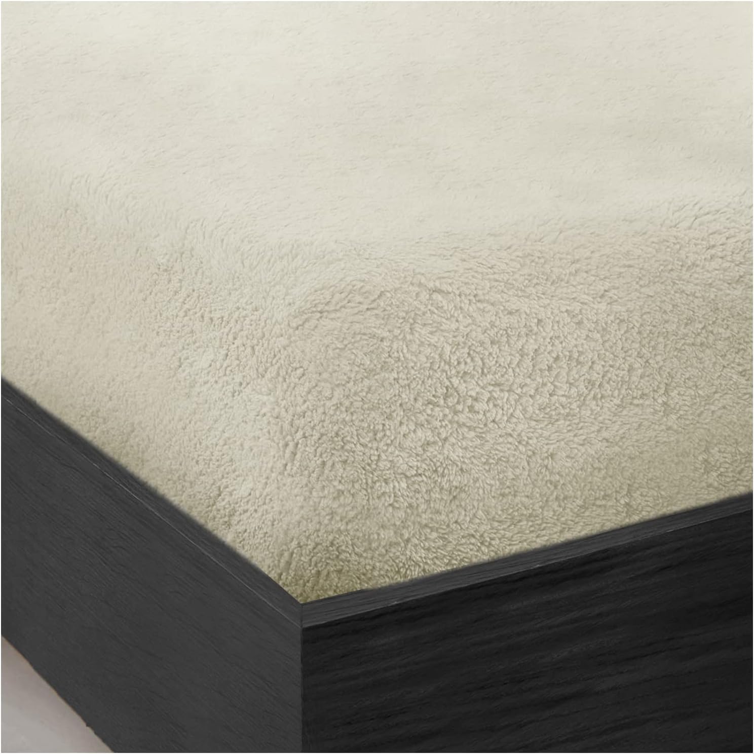Teddy Fleece Fitted Sheet Super King Size, Easycare Thermal Warm & Cozy Plain Fluffy Bedding Bedsheet, Cream