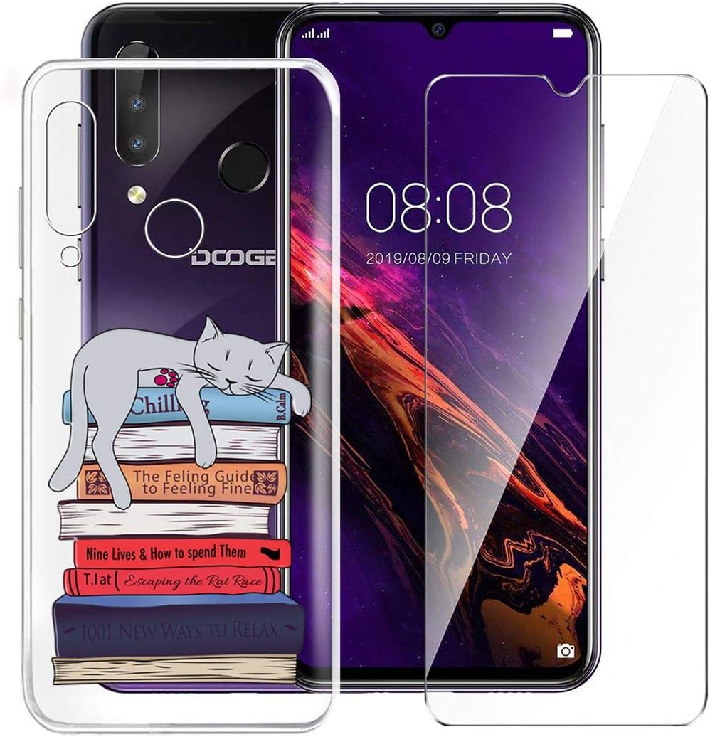 HYMY Case Cover + Tempered Film for Doogee N20 Smartphone - Transparent TPU Soft Silicone Protection Gel Fashion Skin back Shell + 1x Screen Protector for Doogee N20 (6.3")-XY23