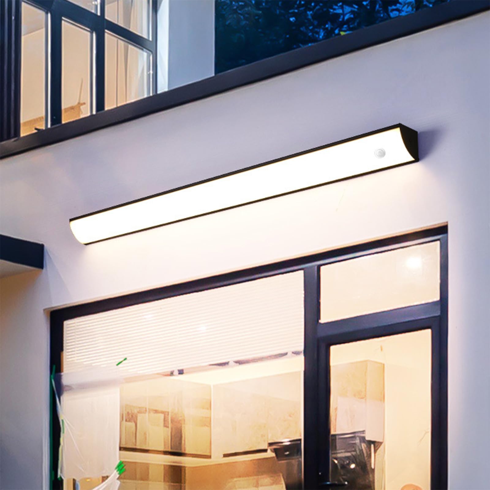 Outdoor Wall Light with Motion Sensor Long Bar Garden Wall Lighting IP65 Waterproof 3000K/4000K/6500K Outside/Indoor LED Wall Lamp Metal Modern for Porch Balcony Garage (Black White Light,150cm)