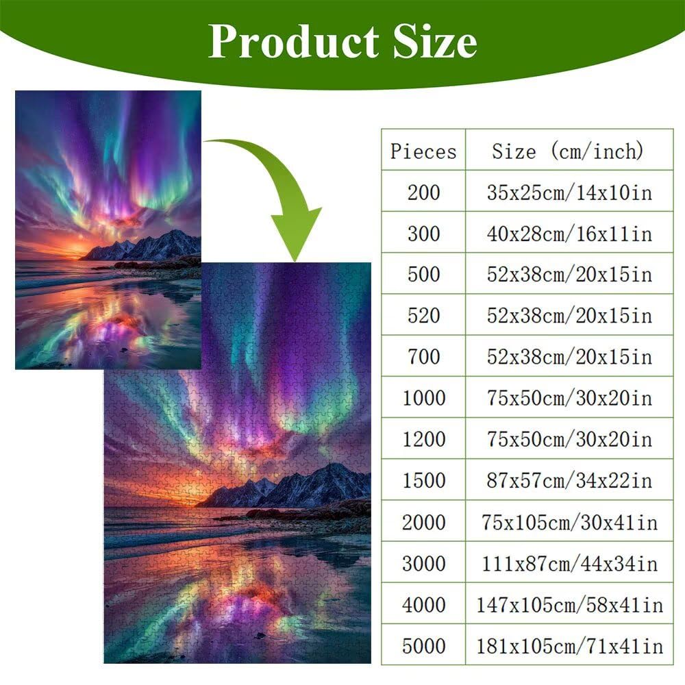 1500 elementów, puzzle dla dorosłych, góry i zorza polarna, solidne drewniane puzzle o idealnym dopasowaniu, 87 x 57 cm, w zestawie plakat, prezent i uwaga, dekoracja ścienna, nie dla dzieci poniżej