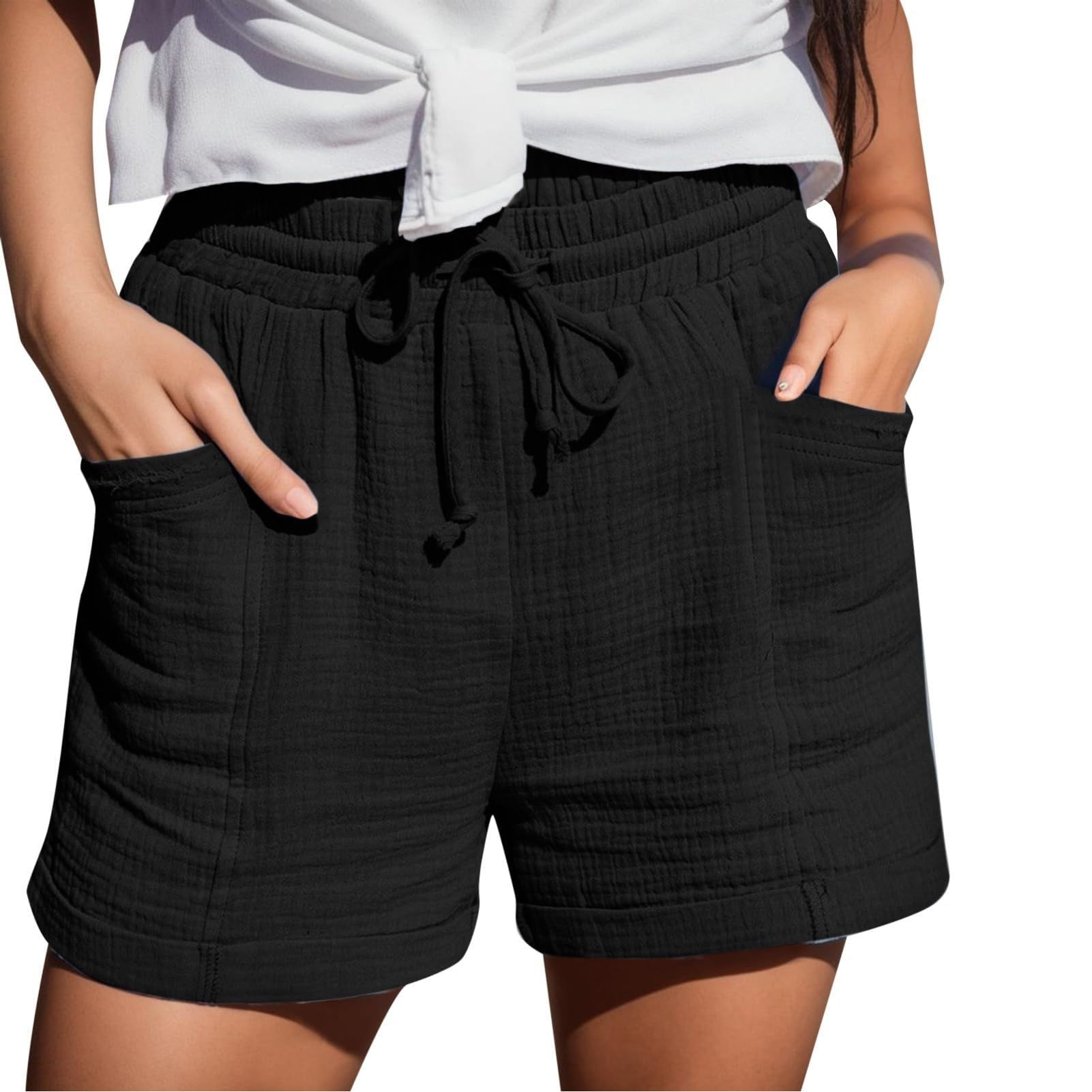Short Ample D'éTé pour Femmes Short Confortable pour Femmes en Coton et Lin avec Poches Shorts D'éTé DéContracté à Taille Haute et Cordon de Serrage
