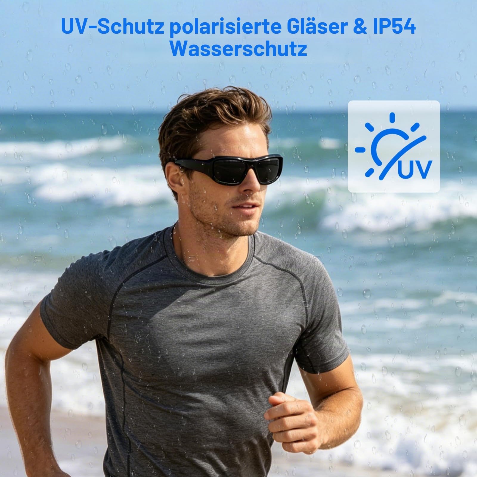 Brille mit Kamera1080P, Mini Action-Cam 16GB Sonnenbrille Polarisiert | 75 Min Aufnahme, Loop-Aufnahme, 256GB MicroSD, IPX5. Ein-Knopf-Bedienung, Für Radfahren Angeln Motorrad