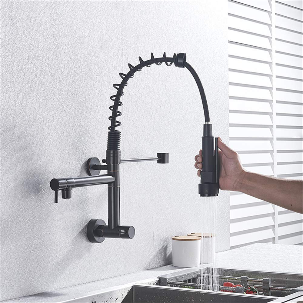 Robinets de cuisine muraux mitigeur eau pivotant 360 noir pour évier