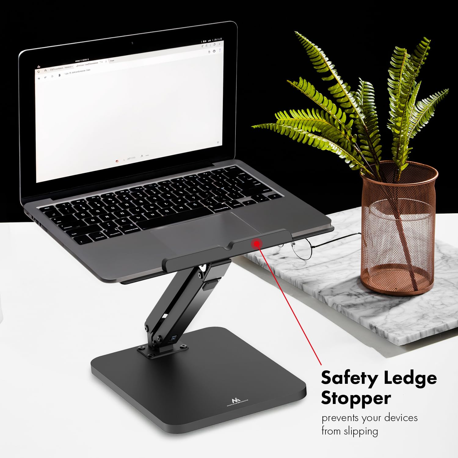 Maclean Supporto da tavolo monitor o laptop, con molla a gas, per stare in piedi e seduti, nero, MC-493
