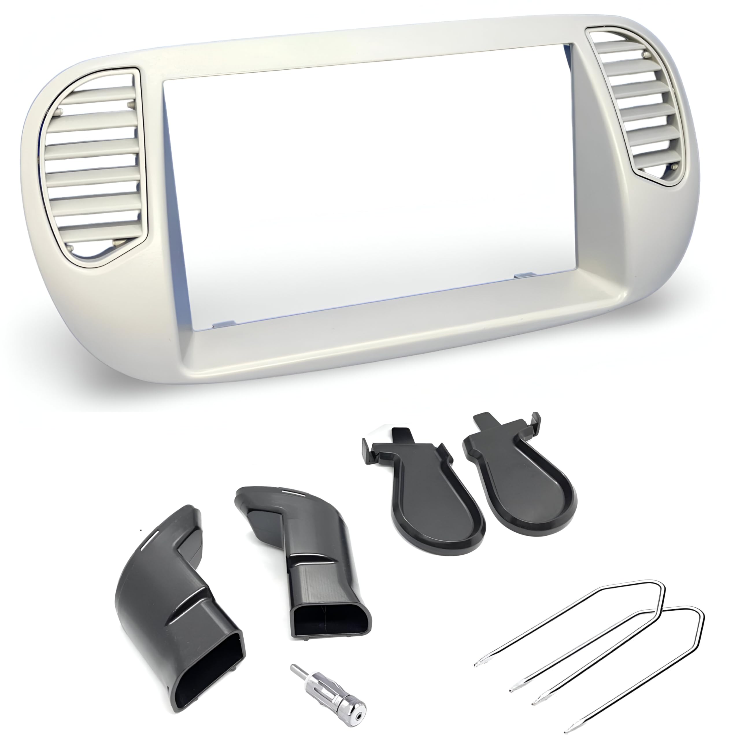 Sound Way Kit Montaggio Autoradio, Mascherina 2 DIN, Bocchette Areazione, Chiavi di Smontaggio, Adattatore Antenna compatibile con Fiat 500 (2007-2015)