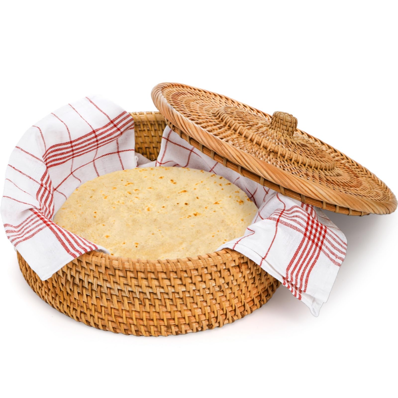 Covzoe Large Rattan Tortilla Warmer with Lid and Cotton Cloth, 10 Inches