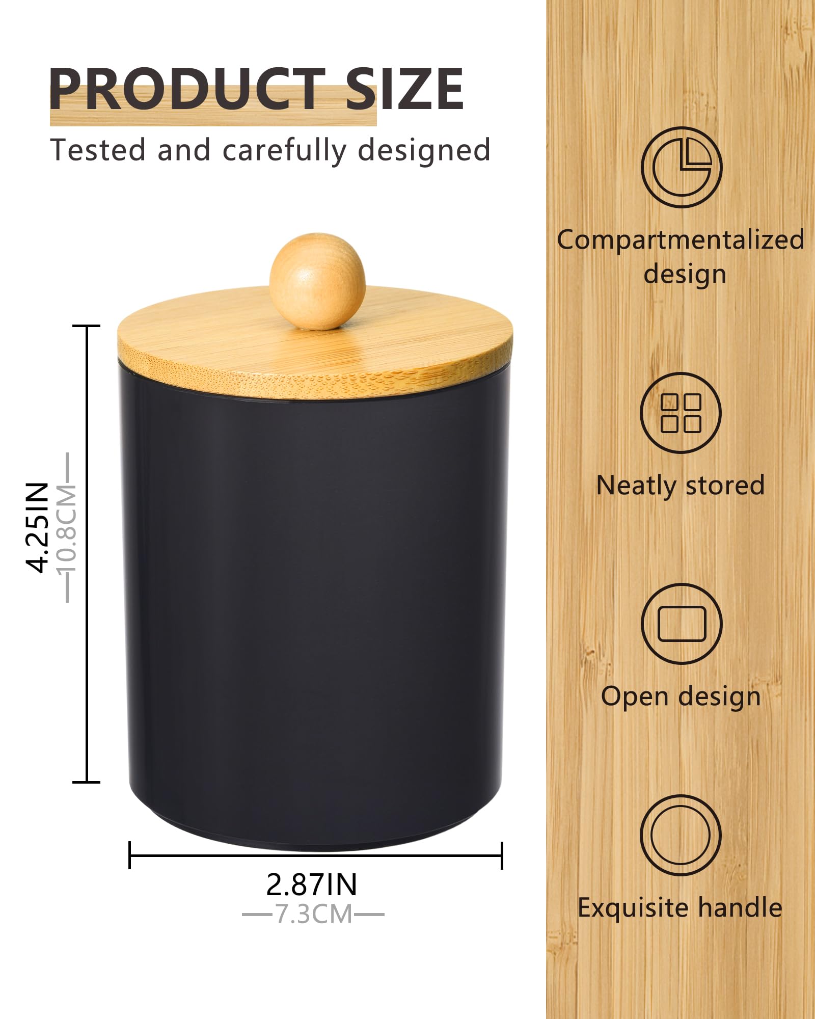 3 Boîtes De Rangement En Bambou Pour Cotons-tiges – Rangement Salle De Bain Et Coiffeuse - 4