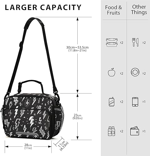 Miniatura 3 de Kcldeci Lonchera con aislamiento para niños, para la escuela, con diseño de rayo de garabatos, kit térmico de comida para niños, niñas, hombres,