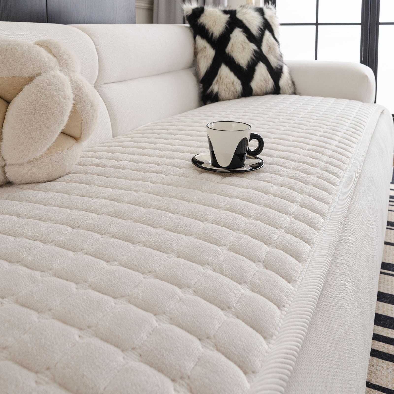 QHAIYYBF Soft Flannel Sofa Covers Washable - Sofa Cushion Covers, Non-Slip Sofa Cover 1 2 3 Seater Couch Covers for Sectional Sofa, Sofa Slipcovers