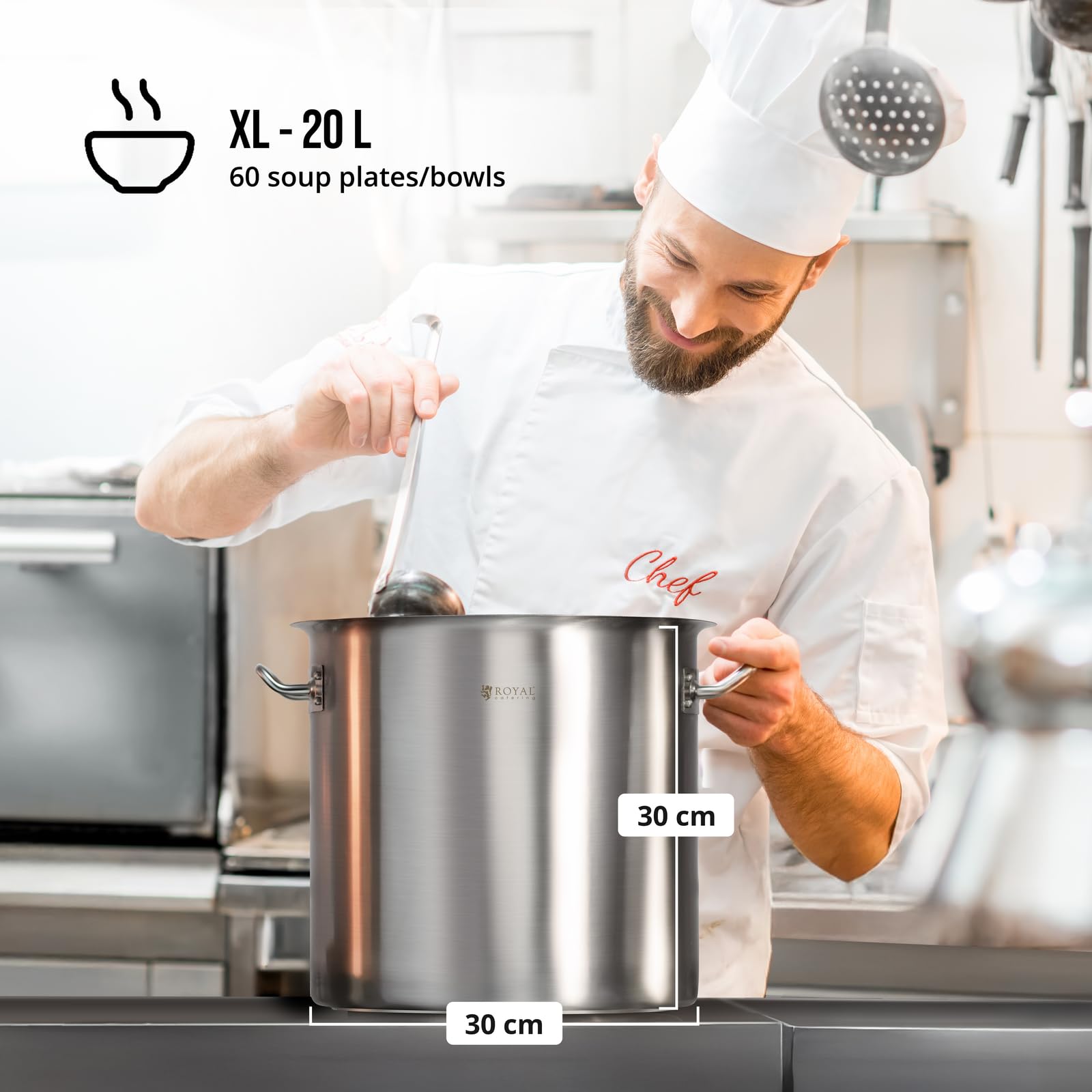 Royal Catering Pentola Per Induzione Pentola Acciaio Inox RCST-21E3 (Acciaio Inox, 20 L, Fondo 3,8 mm)