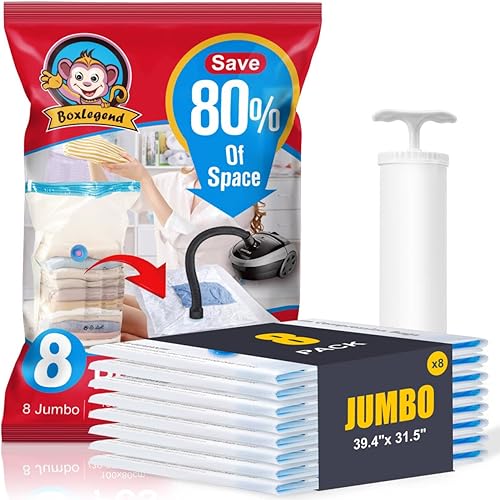 Miniatura 15 de BoxLegend Bolsas de almacenamiento al vacío con bomba de mano grande, 12 combinados (3 jumbo, 3 grandes, 3 medianas, 3 pequeñas) bolsas gruesas de