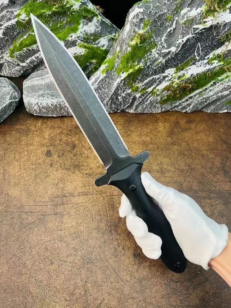 Generisch TEERMA BE9 - Großes Jagdmesser aus D2-Stahl - Feststehendes mit Scheide - Zweischneidiges Schwert mit G10-Griff - Full Tang Survival Messer für Outdoor Aktivitäten