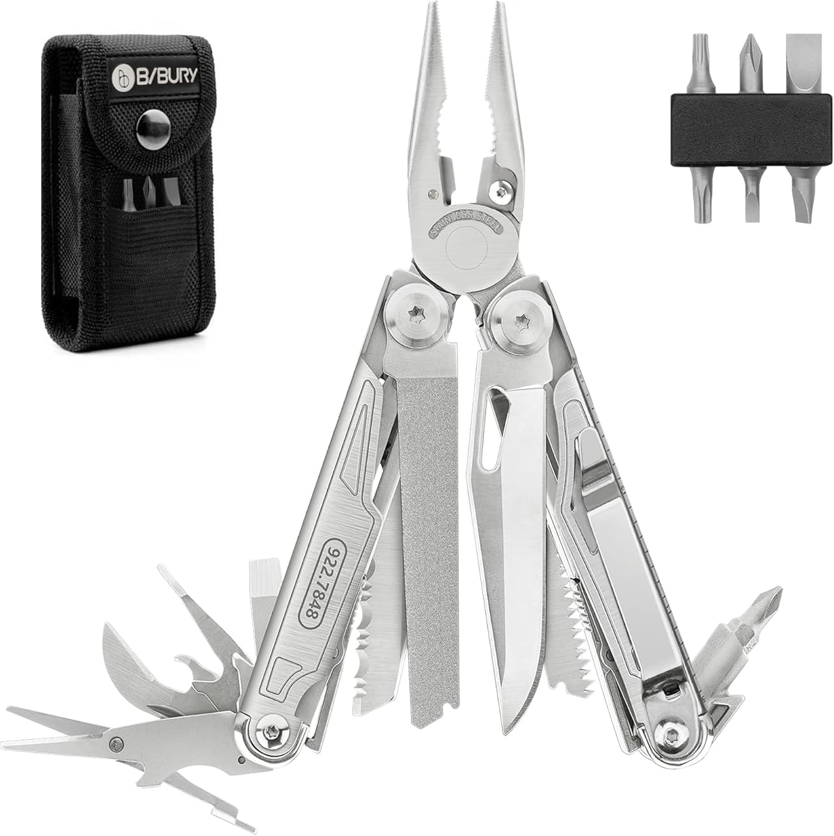 BIBURY Multifunktionale Zange mit Flaschenöffner, Faltbares Multitools für Mann, Tragbare Multifunktionswerkzeuge mit abschließbaren Klingen, Multi Tool ideal für Draussen Camping, hiking, Reparieren…