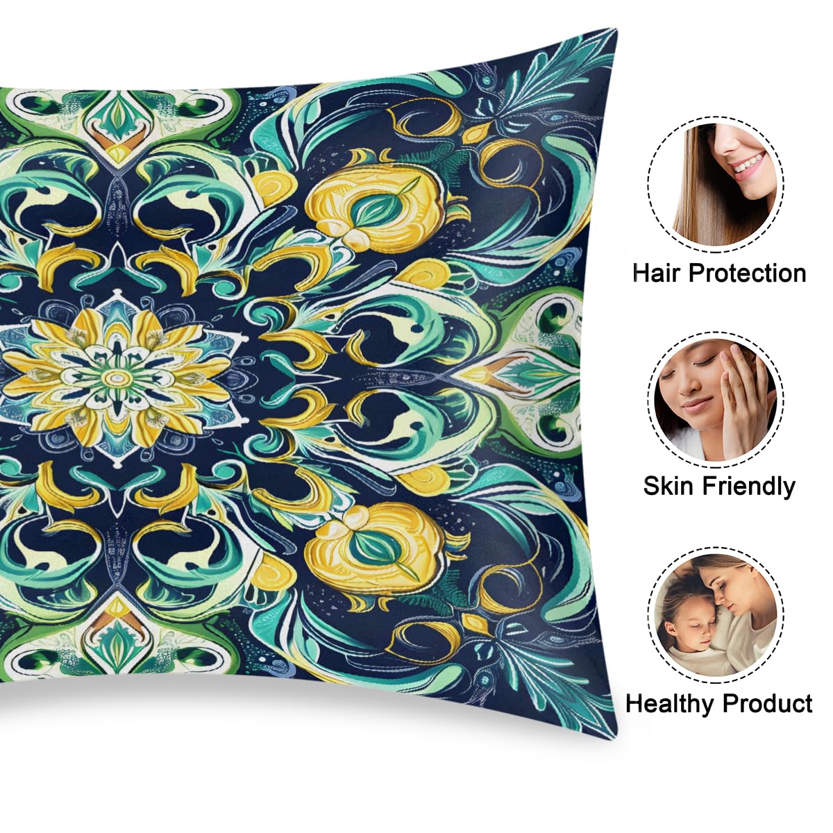 Envelope Closure Satin Pillow Cases for Hair and Skin Standard Size Silk Ethnic Mandala Pattern Pillowcase Soft Lightweight Cooling Pillow Cover for Sleeping Women Men Kids 20 * 26in-1Pack
