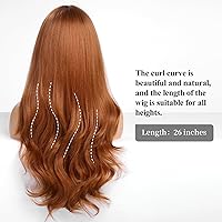 Vista 3 de HAIRCUBE - Peluca castaña con flequillo para mujer, peluca larga ondulada rizada para mujer, pelucas sintéticas onduladas rizadas para niñas, de 26