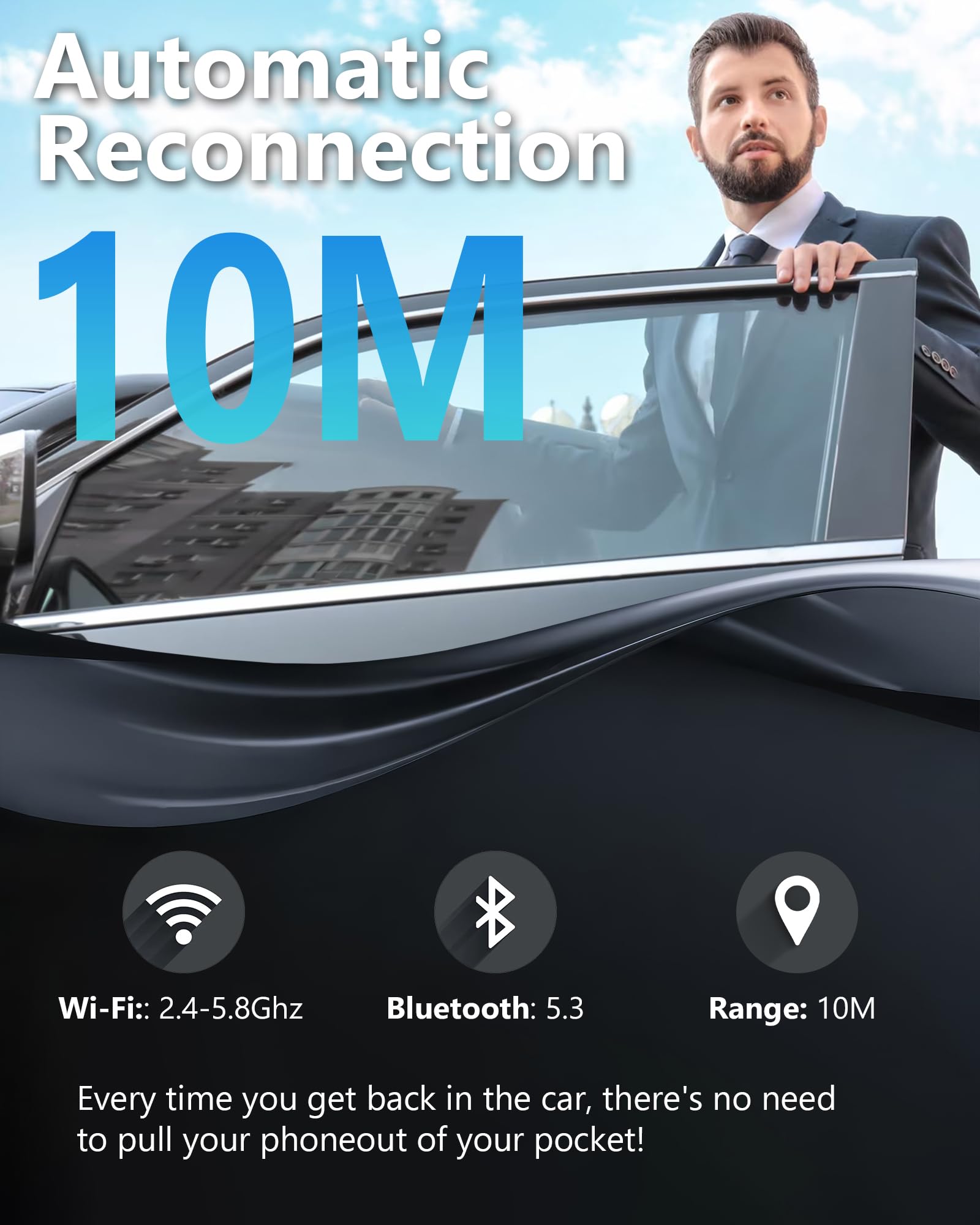 Bezprzewodowy adapter CarPlay – adapter samochodowy z systemem Android 2 w 1, bezprzewodowy 5,4 i Wi-Fi 6 GHz Plug & Play, mini rozmiar z przedłużaczem USB i USB C/typ C, stabilne połączenie