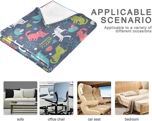 Miniatura 4 de Cartoon Kittens and Birds in Spring Flowers Throw Blanket Comfy Ultra-Soft All Season Use Plush Blanket 60"x90" for Car Chair Office Bed Adults Kids