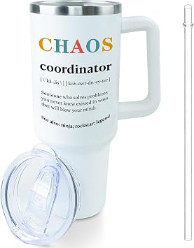 Coworker Gifts for Women, Chaos Coordinator 40oz Tumbler with Handle and Straw, Gifts for Boss,Assistant,Teacher,Nurse,Inspiration Work for Coworkers,Birthday,Retirement,Thank you Gift